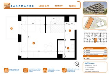 Rzut - Mieszkanie na sprzedaż 1 pokój o powierzchni 41,01 m² - numer B1/3/10 w Zakamarki