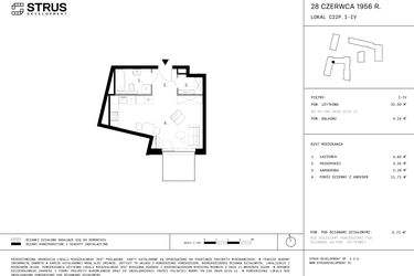 Rzut - Mieszkanie na sprzedaż 1 pokój o powierzchni 31,81 m² - numer C22.4 w 28 czerwca 1956 r.