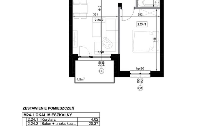 Rzut - Mieszkanie na sprzedaż 2 pokoje o powierzchni 41,85 m² - numer M24 w Miejska Premium II