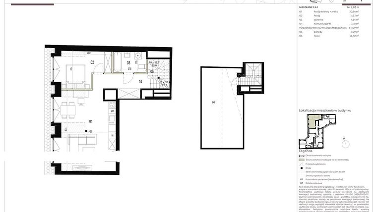 Rzut - Mieszkanie na sprzedaż 2 pokoje o powierzchni 54,13 m² - numer F.4.1 w Nowa Stawowa