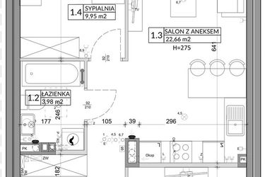 Rzut - Mieszkanie na sprzedaż 3 pokoje o powierzchni 56,89 m² - numer 77B w Osiedle Młodych etap VII