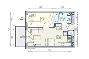 Rzut - Mieszkanie na sprzedaż 2 pokoje o powierzchni 33,24 m² - numer K1 4/7/2/2a w Południk 17 - budynek K1