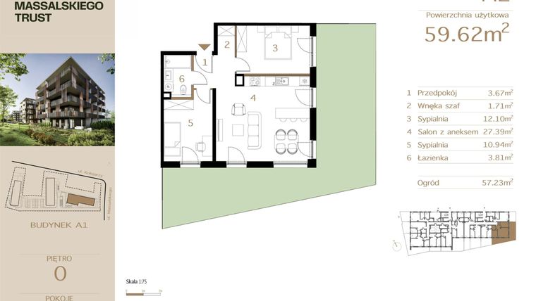 Rzut - Mieszkanie na sprzedaż 3 pokoje o powierzchni 59,62 m² - numer M2 w Massalskiego Trust