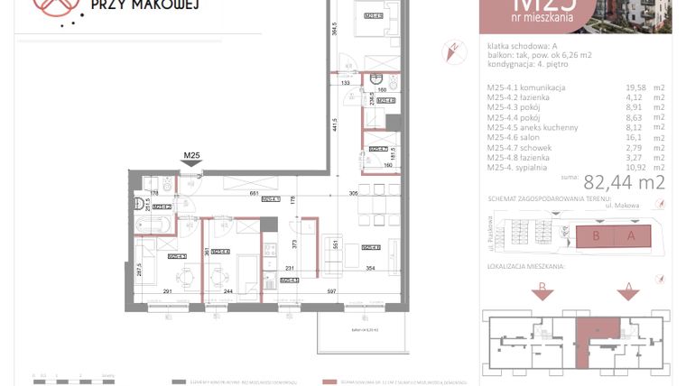Rzut - Mieszkanie na sprzedaż 4 pokoje o powierzchni 82,44 m² - numer 25 w Przy Makowej