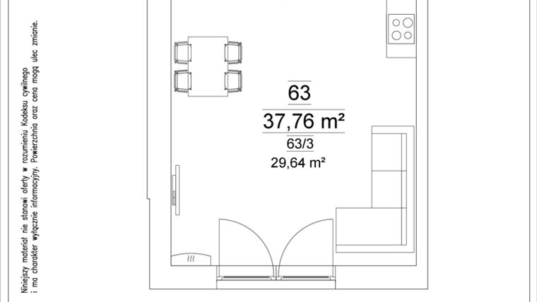 Rzut - Mieszkanie na sprzedaż 1 pokój o powierzchni 37,76 m² - numer 63 w Osiedle Teatralne 19