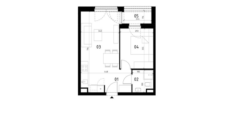 Rzut - Mieszkanie na sprzedaż 2 pokoje o powierzchni 39,39 m² - numer 88 w Eko Park