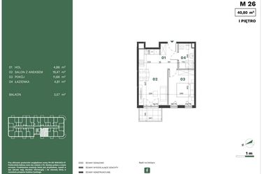 Rzut - Mieszkanie na sprzedaż 2 pokoje o powierzchni 40,8 m² - numer 26 w Przewóz Solar Garden