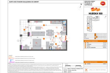 Rzut - Mieszkanie na sprzedaż 2 pokoje o powierzchni 40,29 m² - numer 17 w Hubska 100 etap 2