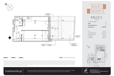 Rzut - Mieszkanie na sprzedaż 2 pokoje o powierzchni 54,22 m² - numer MU.0.1 w Marimonte - apartamenty inwestycyjne