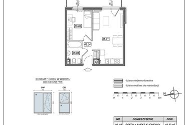 Rzut - Mieszkanie na sprzedaż 2 pokoje o powierzchni 36,2 m² - numer 9.A.05 w Urzeka bud. 9