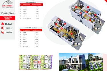 Rzut - Dom na sprzedaż 4 pokoje o powierzchni 102,5 m² - numer D.1/2 w Osiedle Przytulne Janki II etap 2