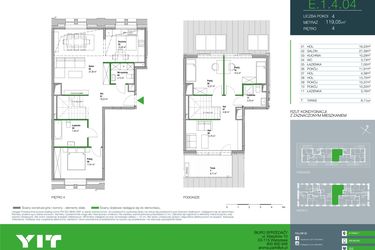 Rzut - Mieszkanie na sprzedaż 4 pokoje o powierzchni 119,05 m² - numer E.1.4.04 w Aroma Park Lofty