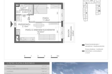 Rzut - Mieszkanie na sprzedaż 2 pokoje o powierzchni 35,86 m² - numer 118. w Osiedle Parkowa etap B