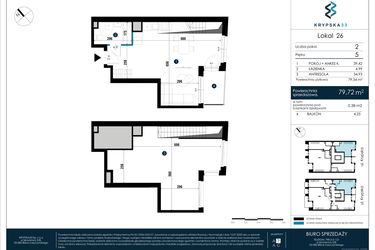 Rzut - Mieszkanie na sprzedaż 3 pokoje o powierzchni 79,72 m² - numer M26 w Krypska 33
