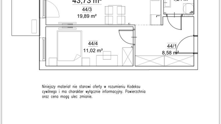 Rzut - Mieszkanie na sprzedaż 2 pokoje o powierzchni 43,73 m² - numer A1.44 w FORTnatura