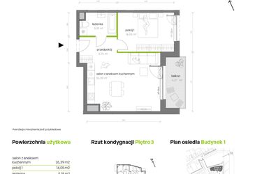 Rzut - Mieszkanie na sprzedaż 2 pokoje o powierzchni 50,38 m² - numer 1.03.M39 w Morska Vita