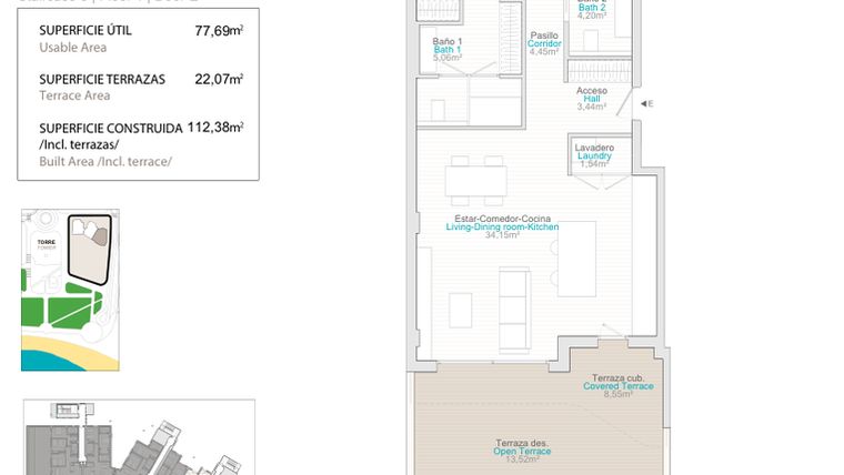 Rzut - Mieszkanie na sprzedaż 2 pokoje o powierzchni 77 m² - numer 3.1.E w Allonbay – Aura