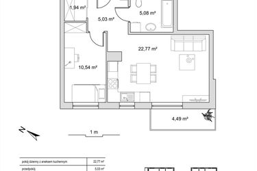Rzut - Mieszkanie na sprzedaż 2 pokoje o powierzchni 45,36 m² - numer 6.16 w Vela Park bud. 6