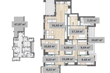 Rzut - Mieszkanie na sprzedaż 5 pokoi o powierzchni 161,35 m² - numer F1.B.04.01 w Sady Żoliborz