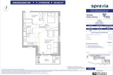 Rzut - Mieszkanie na sprzedaż 2 pokoje o powierzchni 43,46 m² - numer 122/7 w Dobre Strony