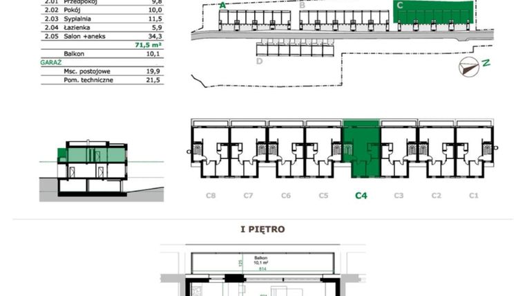 Rzut - Mieszkanie na sprzedaż 3 pokoje o powierzchni 71,5 m² - numer C4.2 w Dębowe Zacisze