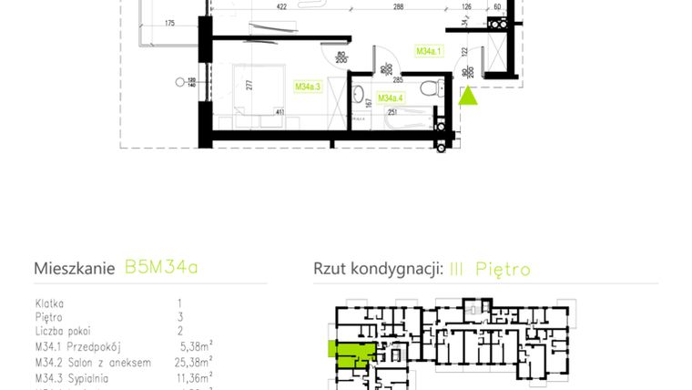 Rzut - Mieszkanie na sprzedaż 2 pokoje o powierzchni 46,62 m² - numer B5M34a w Osiedle Natura Park etap II