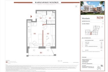 Rzut - Mieszkanie na sprzedaż 2 pokoje o powierzchni 31,51 m² - numer M30 w Warszawskie Wzgórze