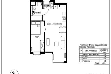 Rzut - Mieszkanie na sprzedaż 2 pokoje o powierzchni 40,51 m² - numer 20 w Nowa Kurkowa