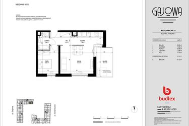 Rzut - Mieszkanie na sprzedaż 2 pokoje o powierzchni 49,07 m² - numer 15 w Gajowa bud. A