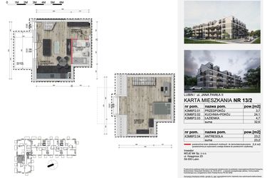 Rzut - Mieszkanie na sprzedaż 3 pokoje o powierzchni 55,8 m² - numer 13_2 w Apartamenty Kochanowskiego