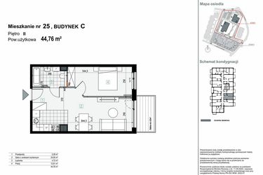 Rzut - Mieszkanie na sprzedaż 2 pokoje o powierzchni 44,76 m² - numer C.M25 w Apartamenty Kopernika