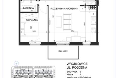 Rzut - Mieszkanie na sprzedaż 2 pokoje o powierzchni 47,6 m² - numer 6A - 3A w Zielona Lutynia