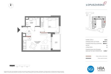 Rzut - Mieszkanie na sprzedaż 2 pokoje o powierzchni 38,86 m² - numer G.2.5 w Łopuszańska 47 - etap 2