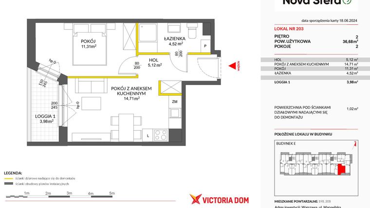 Rzut - Mieszkanie na sprzedaż 2 pokoje o powierzchni 36,68 m² - numer 203 w Miasteczko Nova Sfera 3