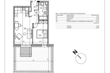 Rzut - Mieszkanie na sprzedaż 2 pokoje o powierzchni 45,29 m² - numer I.M04 w Osiedle Glivia Zachodnia