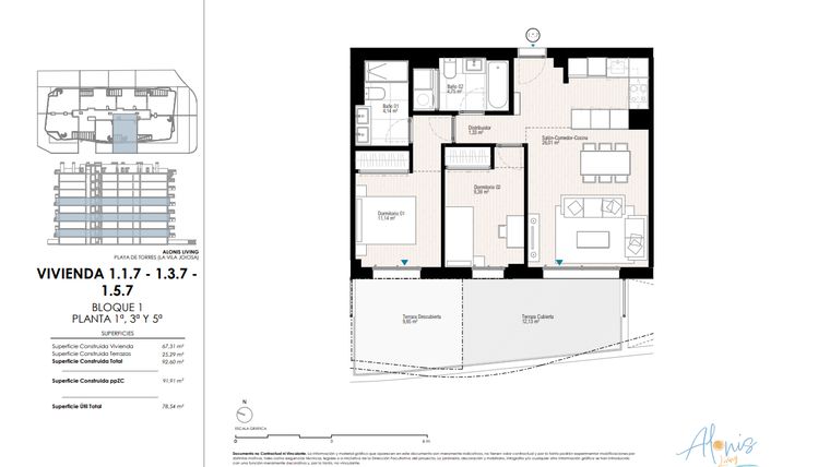 Rzut - Mieszkanie na sprzedaż 2 pokoje o powierzchni 92,6 m² - numer 117 w Alonis Living