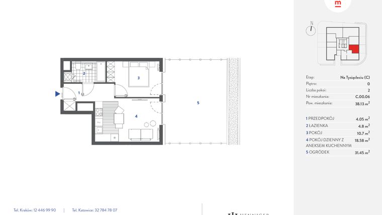 Rzut - Mieszkanie na sprzedaż 2 pokoje o powierzchni 38,13 m² - numer C.00.06 w Mieszkaj w mieście - Na Tysiącleciu budynek C