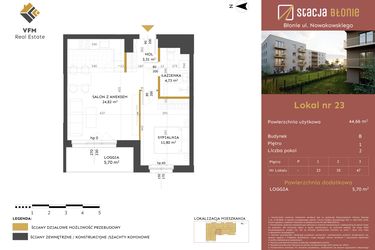 Rzut - Mieszkanie na sprzedaż 2 pokoje o powierzchni 44,66 m² - numer 23 w Stacja Błonie etap II