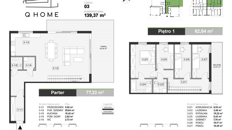 Rzut - Dom na sprzedaż 4 pokoje o powierzchni 139,37 m² - numer A3 w VILLA Q FOUR