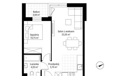 Rzut - Mieszkanie na sprzedaż 2 pokoje o powierzchni 42,1 m² - numer C.13 w Nowa Namiarkowa