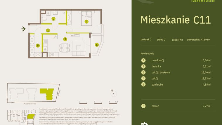 Rzut - Mieszkanie na sprzedaż 2 pokoje o powierzchni 47,89 m² - numer C11 w Osiedle Imbramowskie
