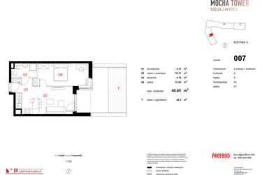Rzut - Mieszkanie na sprzedaż 2 pokoje o powierzchni 40,85 m² - numer 007 w Osiedle Mocha Tower