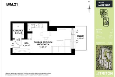 Rzut - Mieszkanie na sprzedaż 1 pokój o powierzchni 25,08 m² - numer B_M21 w Triton Kampinos III