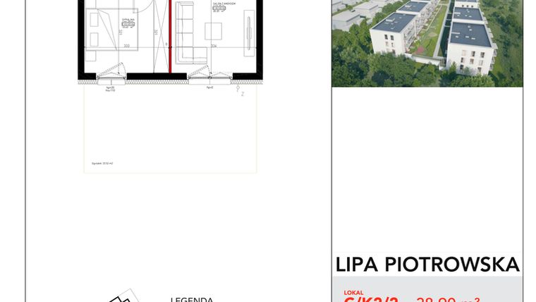 Rzut - Mieszkanie na sprzedaż 2 pokoje o powierzchni 38,9 m² - numer C/2/2 w Lipa Piotrowska