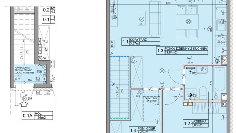 Rzut - Mieszkanie na sprzedaż 3 pokoje o powierzchni 56,07 m² - numer 22 w Manufaktura Marki 2