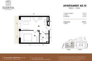 Rzut - Mieszkanie na sprzedaż 2 pokoje o powierzchni 34,56 m² - numer A 0.10 w Apartamenty Sudetia