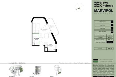 Rzut - Mieszkanie na sprzedaż 1 pokój o powierzchni 33,73 m² - numer C-6-02 w Nowa Chylonia