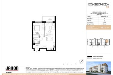 Rzut - Mieszkanie na sprzedaż 2 pokoje o powierzchni 48,11 m² - numer 1.C35 w Gombrowicza 33