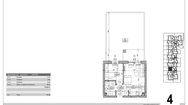 Rzut - Mieszkanie na sprzedaż 2 pokoje o powierzchni 31,06 m² - numer A.9.M.4 w Sobola Biel A9