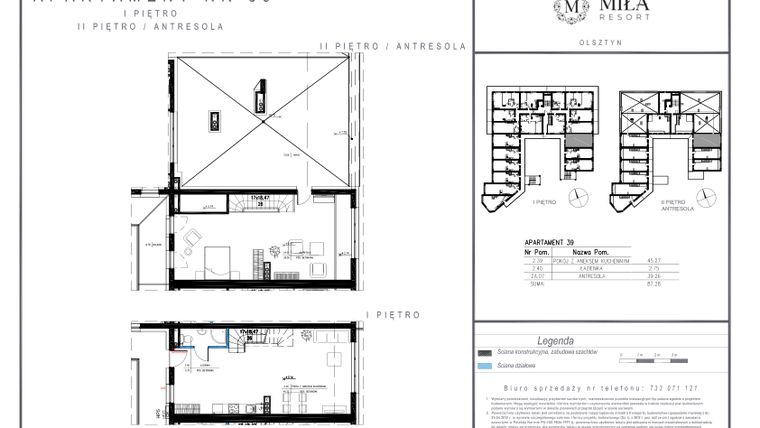 Rzut - Mieszkanie na sprzedaż 2 pokoje o powierzchni 87,28 m² - numer 39 w Miła Resort